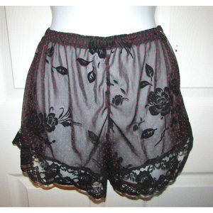 Black Lace Flocked Mesh Boyshorts - M/L